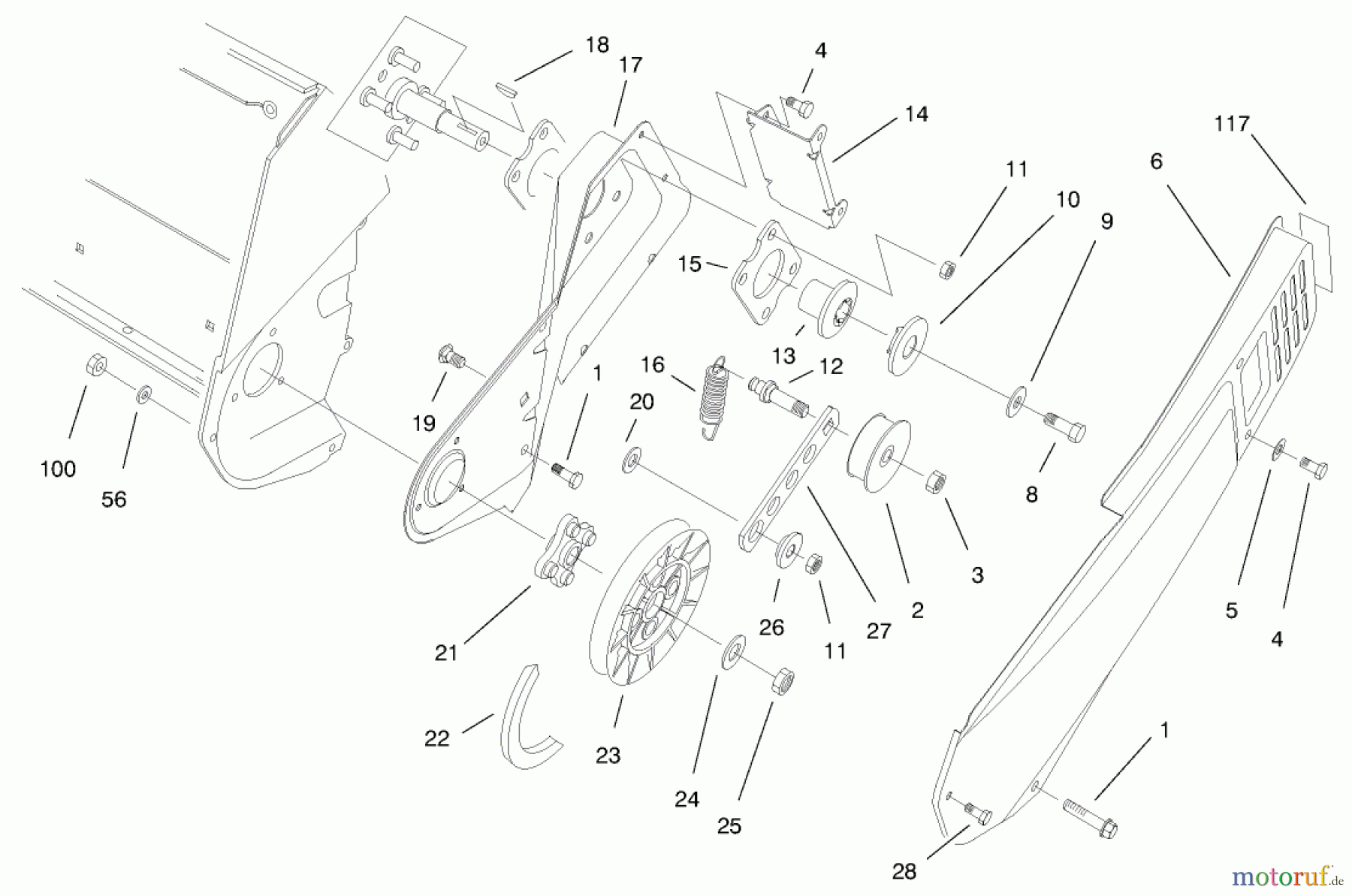  Toro Neu Snow Blowers/Snow Throwers Seite 1 38176 - Toro CCR Powerlite Snowthrower, 1997 (7900001-7999999) PULLEY & BELT COVER ASSEMBLY