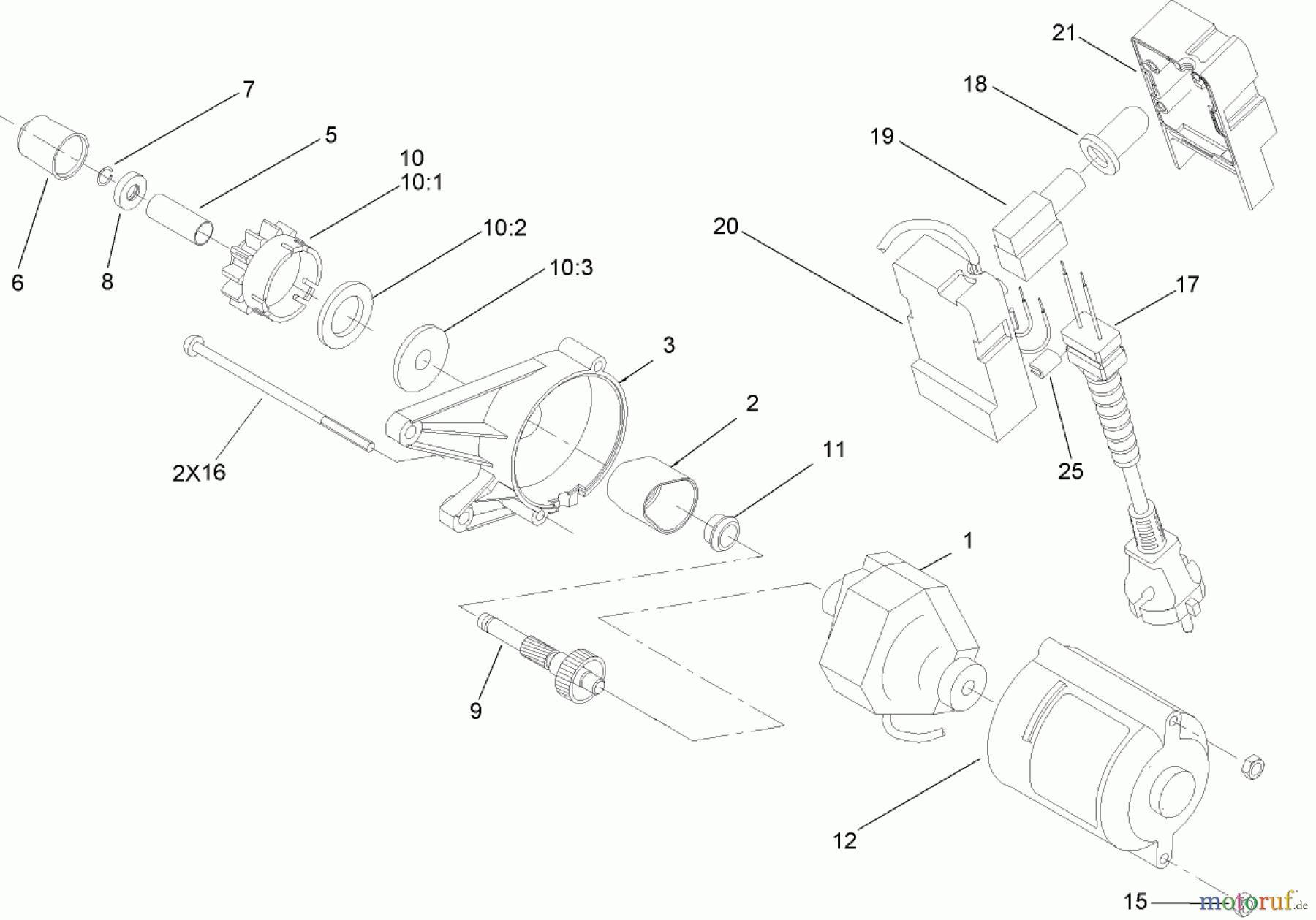 Toro Neu Snow Blowers/Snow Throwers Seite 1 38183 - Toro Powerlite Snowthrower, 2005 (250000001-250999999) 230 VOLT STARTER ASSEMBLY NO. 105-2957