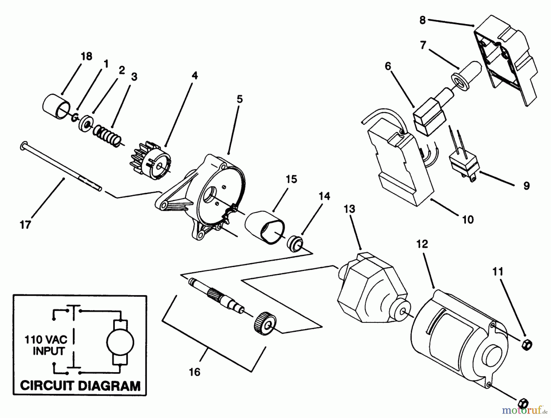  Toro Neu Snow Blowers/Snow Throwers Seite 1 38196 - Toro CCR 1000 Snowthrower, 1994 (4900001-4999999) STARTER MOTOR ASSEMBLY