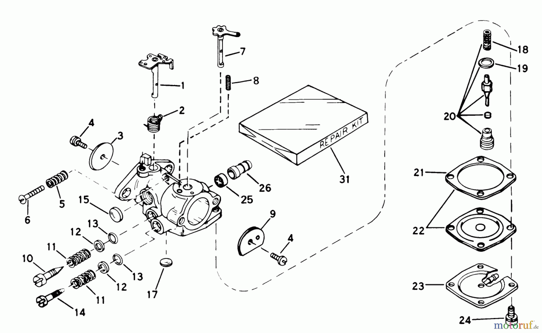 Toro Neu Snow Blowers/Snow Throwers Seite 1 38220 (S-200) - Toro S-200 Snowthrower, 1979 (9000001-9999999) CARBURETOR NO. 631887
