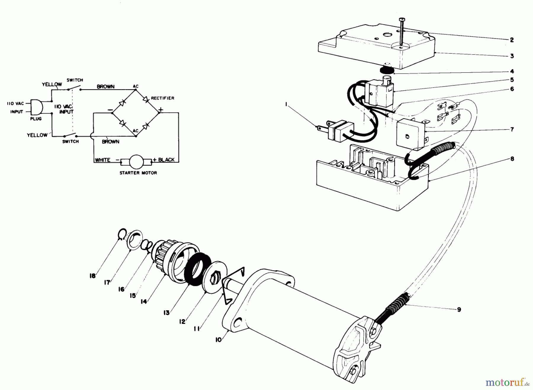  Toro Neu Snow Blowers/Snow Throwers Seite 1 38242 (S-200) - Toro S-200 Snowthrower, 1981 (1000001-1999999) STARTER MOTOR & SWITCH ASSEMBLY (MODEL 38252)