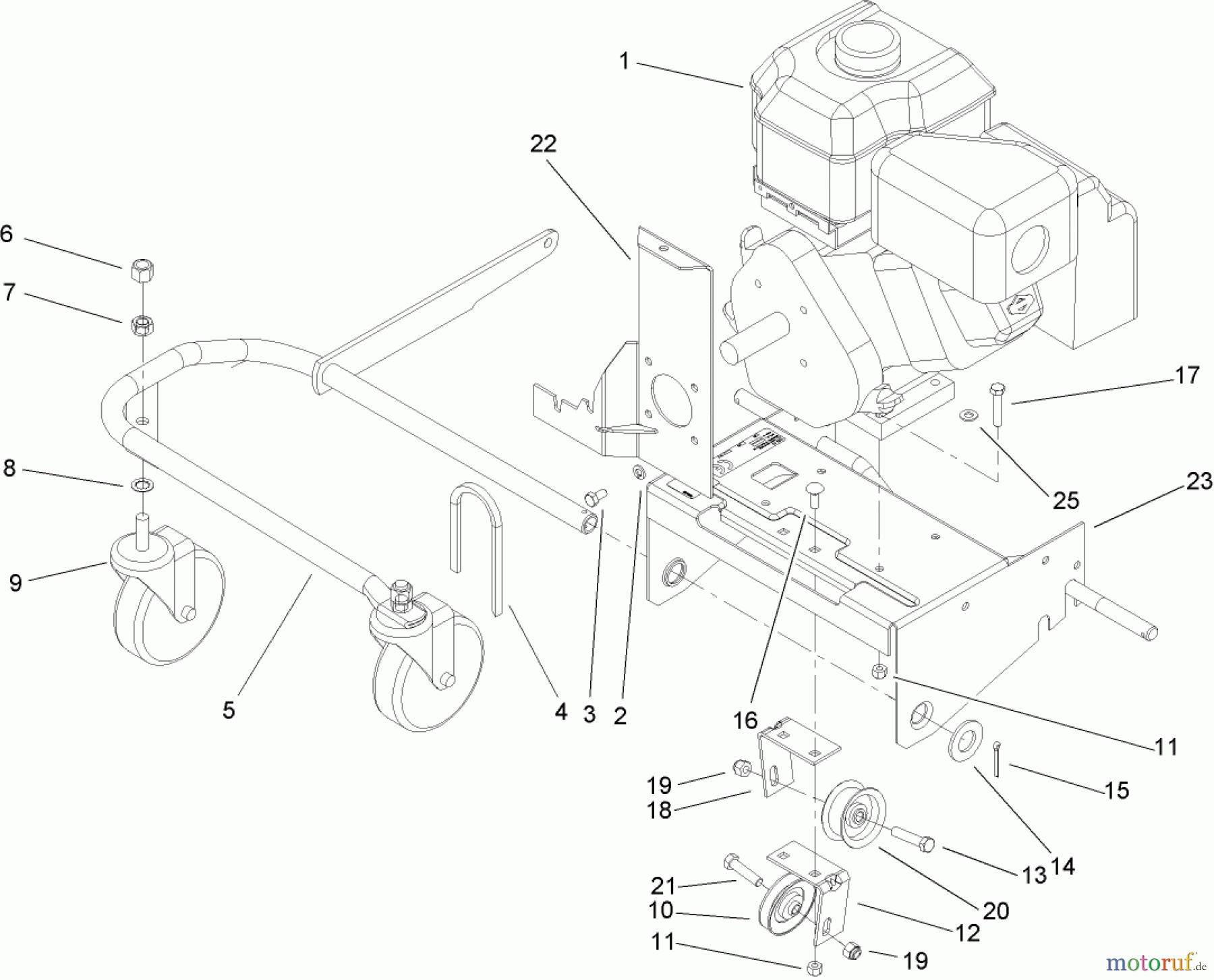  Toro Neu Blowers/Vacuums/Chippers/Shredders 62925 - Toro 5.5 hp Lawn Vacuum, 2004 (240000001-240999999) ENGINE AND FRONT WHEEL ASSEMBLY