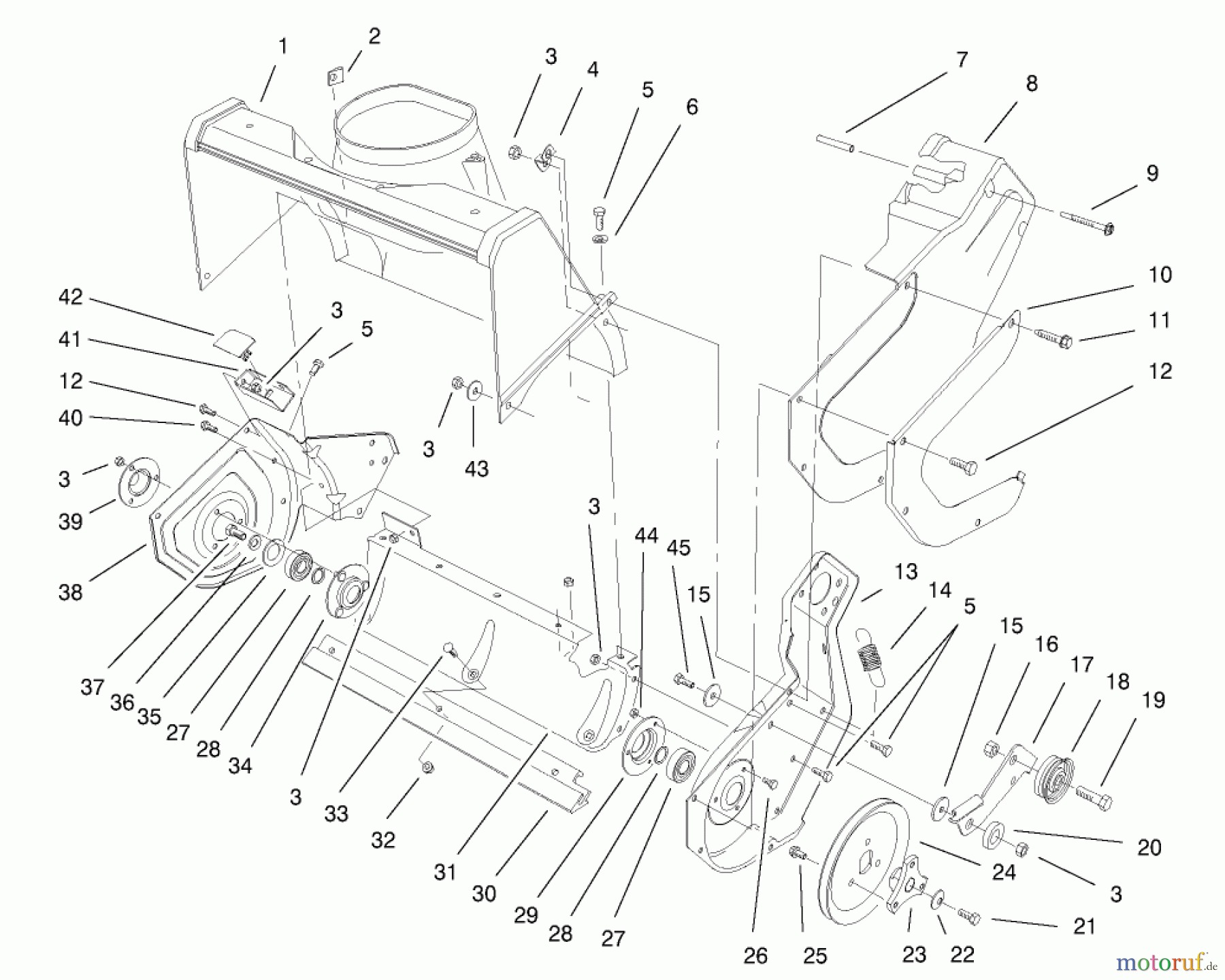 Toro Neu Snow Blowers/Snow Throwers Seite 1 38405 (1000) - Toro CCR 1000 Snowthrower, 2001 (210000001-210999999) HOUSING & SIDE PLATE ASSEMBLY