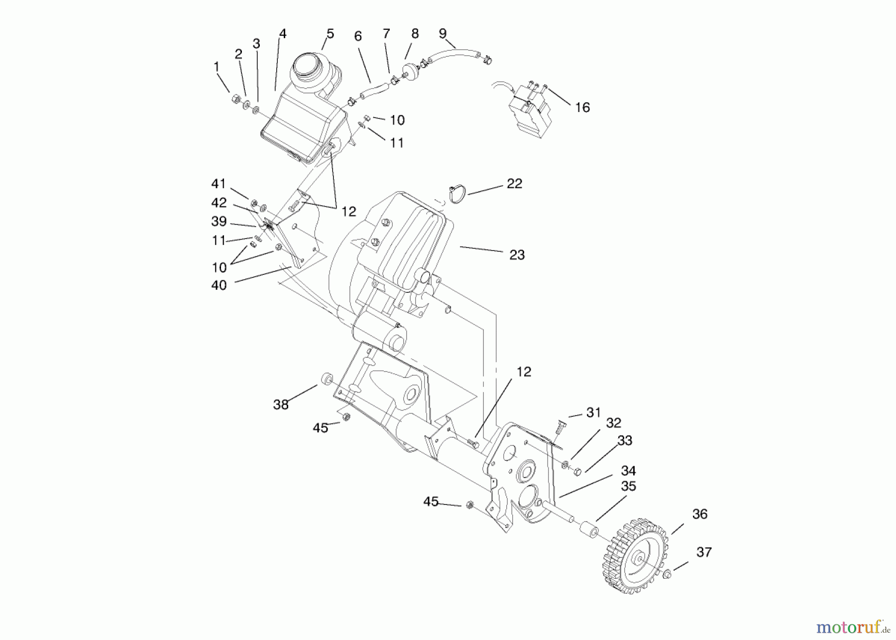  Toro Neu Snow Blowers/Snow Throwers Seite 1 38417 (2400) - Toro CCR 2400 Snowthrower, 1998 (8900001-8999999) ENGINE AND FUEL TANK ASSEMBLY