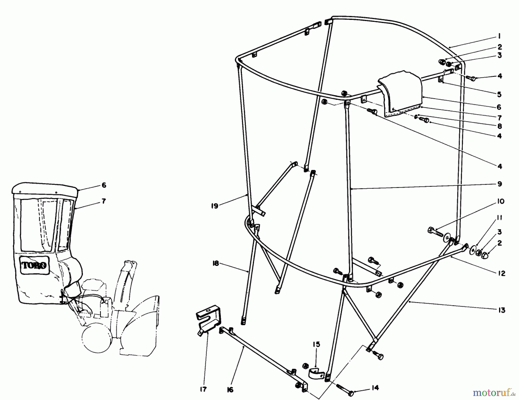 Toro Neu Snow Blowers/Snow Throwers Seite 1 38505 (624) - Toro 624 Power Shift Snowthrower, 1991 (1000001-1999999) SNOW CAB ASSEMBLY NO. 68-9500 (OPTIONAL)