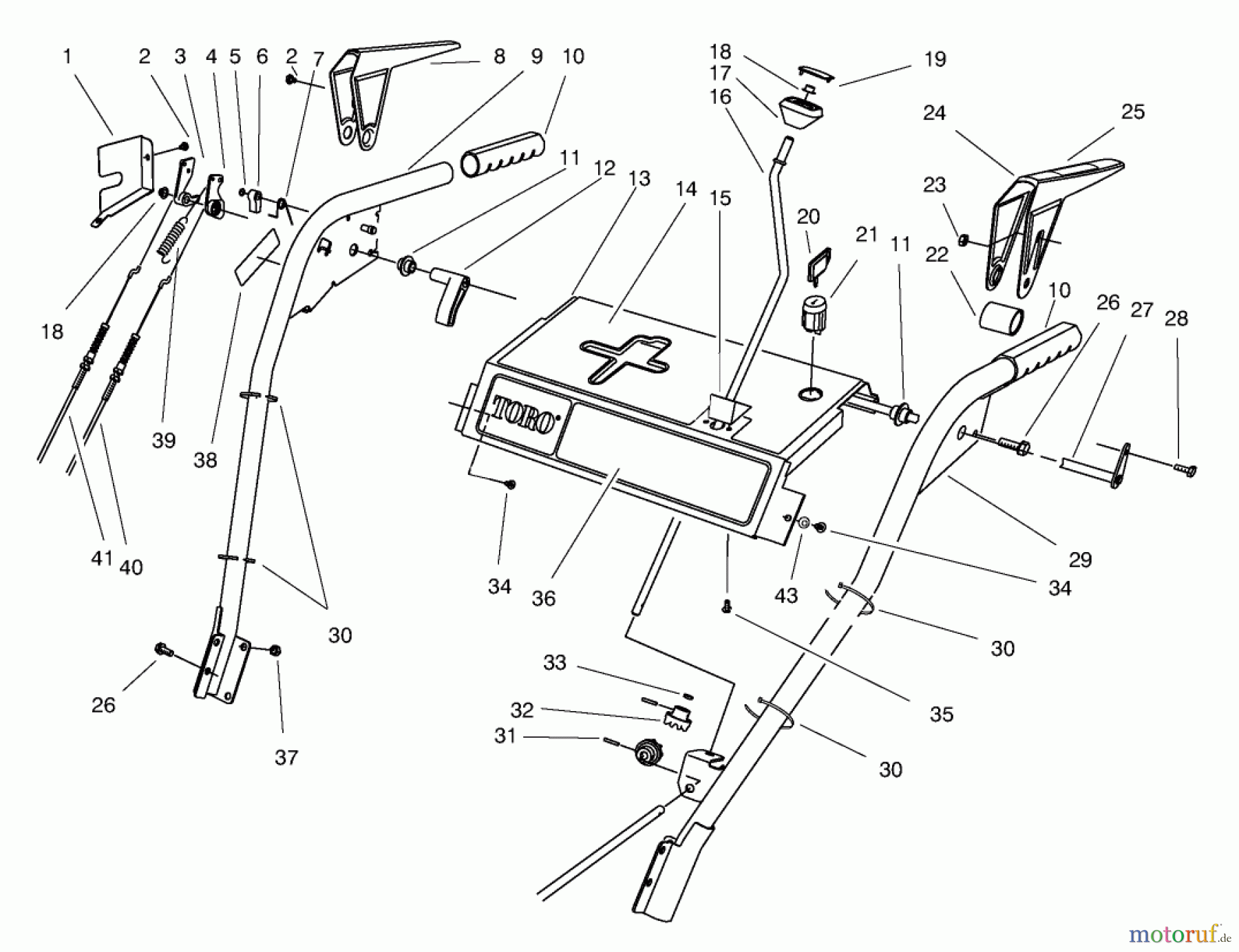 Toro Neu Snow Blowers/Snow Throwers Seite 1 38555 (1028) - Toro 1028 Power Shift Snowthrower, 1998 (890000001-899999999) HANDLE ASSEMBLY