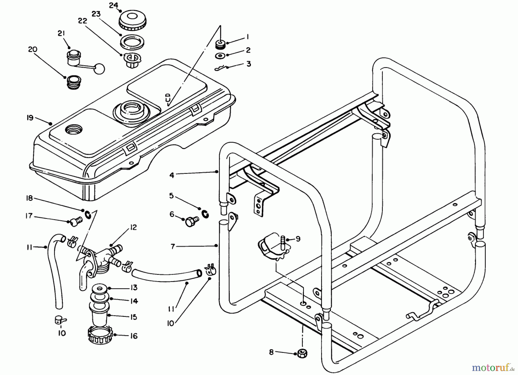  Toro Neu Generators 62012 (T1200) - Toro Generator, T1200, 1988 (8000001-8999999) FUEL TANK & FRAME ASSEMBIY