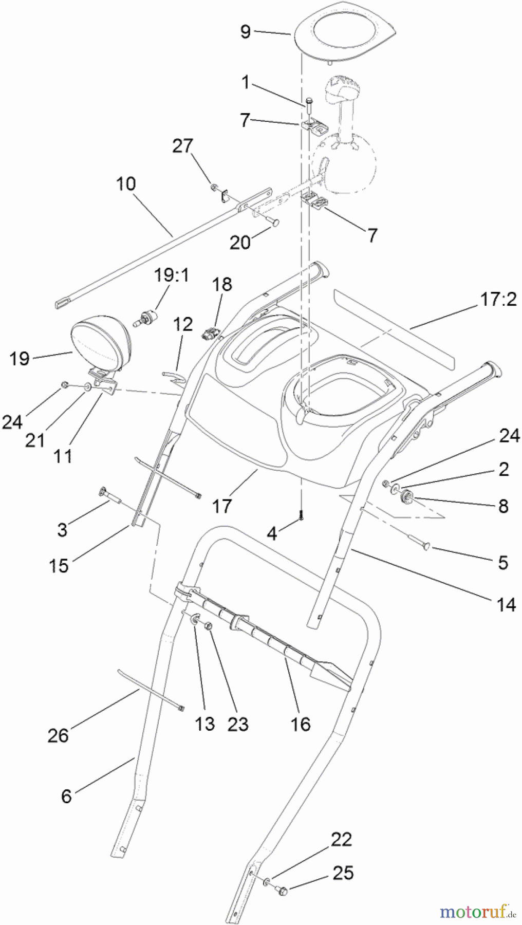 Toro Neu Snow Blowers/Snow Throwers Seite 2 38662 (928 OXE) - Toro Power Max 928 OXE Snowthrower, 2012 (SN 312000001-312999999) LOWER HANDLE AND HEADLAMP ASSEMBLY