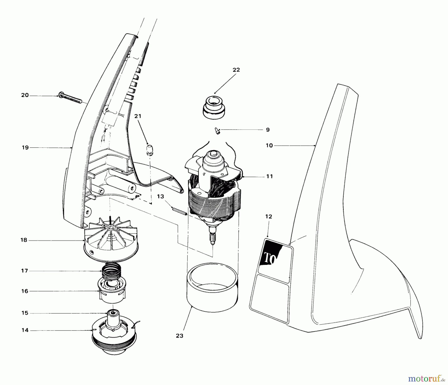  Toro Neu Trimmers, String/Brush 51225 (900) - Toro 900 Electric Trimmer, 1980 (0000001-0999999) MOTOR AND HOUSING ASSEMBLY