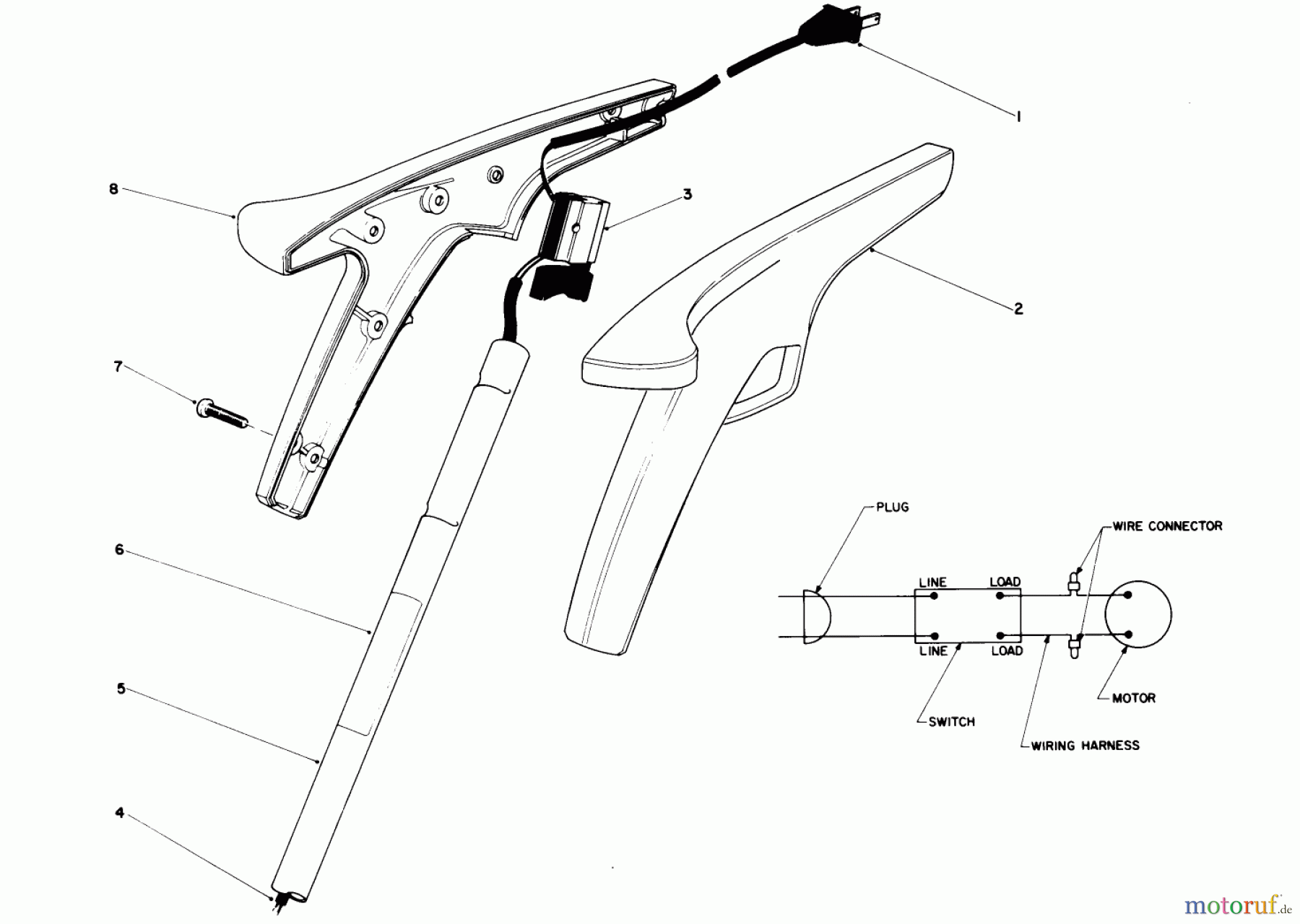  Toro Neu Trimmers, String/Brush 51235C (910) - Toro 910 Electric Trimmer, 1988 (8000001-8999999) HANDLE ASSEMBLY