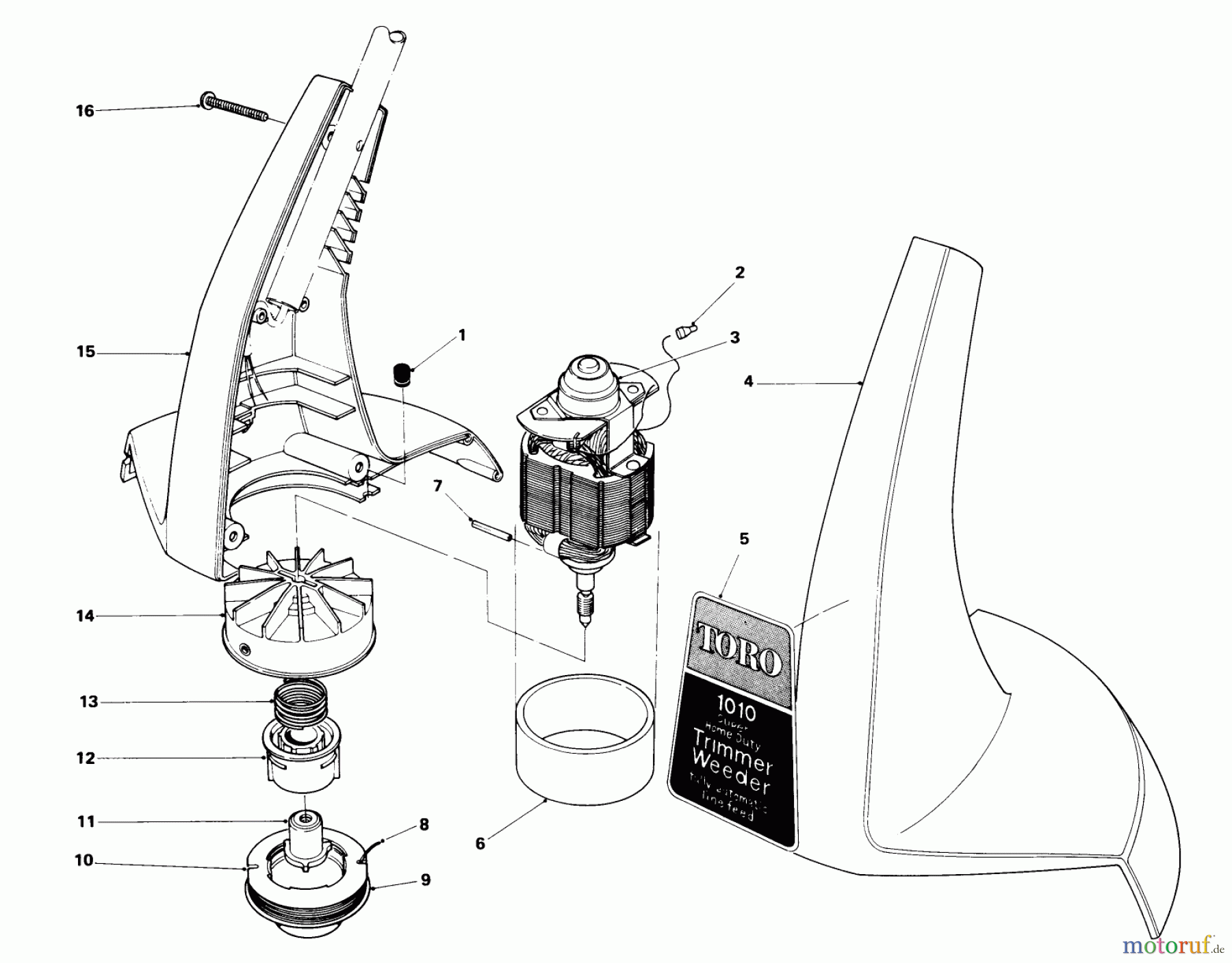  Toro Neu Trimmers, String/Brush 51255 (1000) - Toro 1000 Electric Trimmer, 1981 (1000001-1999999) MOTOR AND HOUSING ASSEMBLY