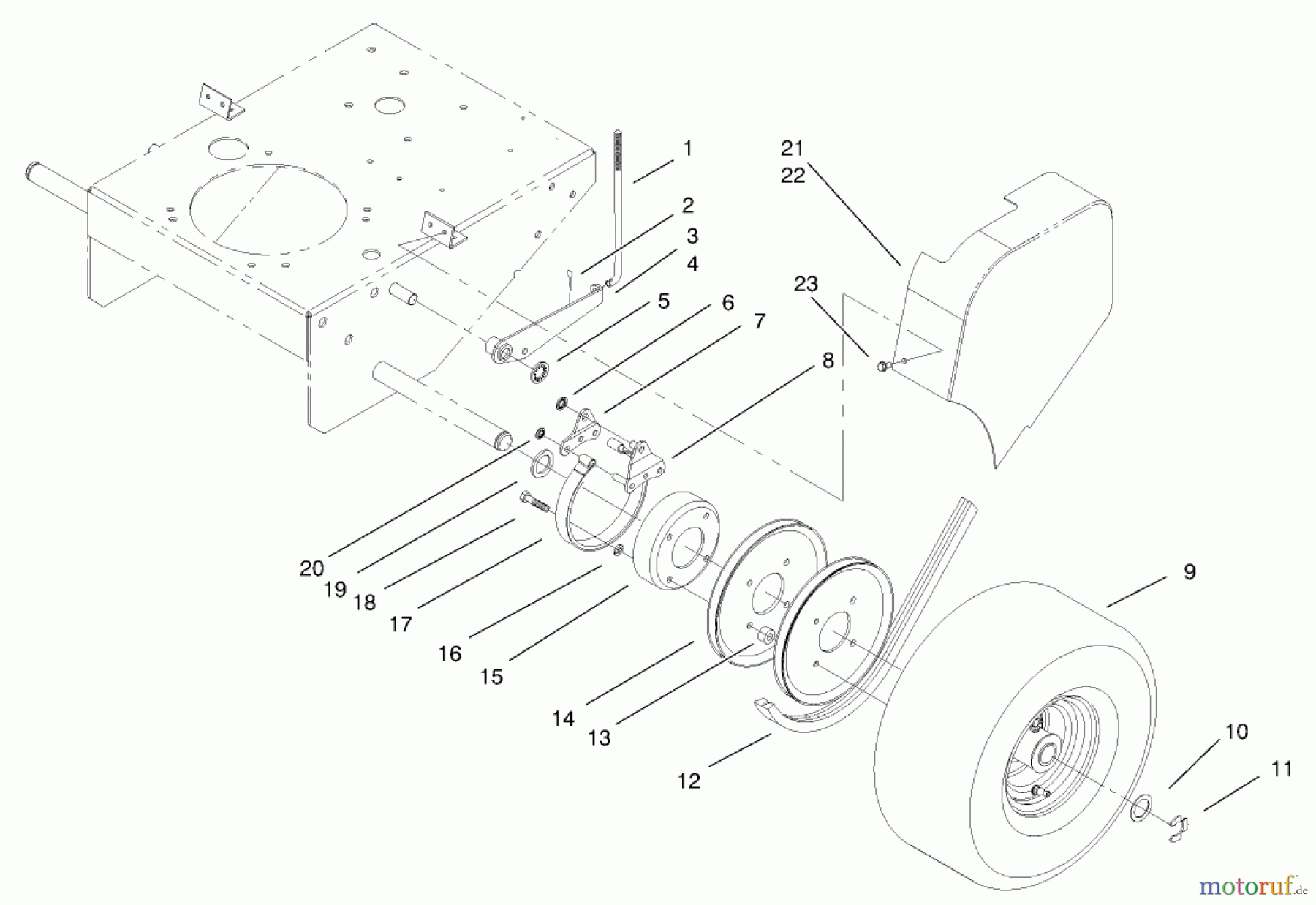  Rasenmäher Antrieb 30165 - Toro Mid-Size ProLine Traction Unit, Gear Drive, 12.5 hp (SN: 220000001 - 220999999) (2002) BRAKE PULLEY AND WHEEL ASSEMBLY