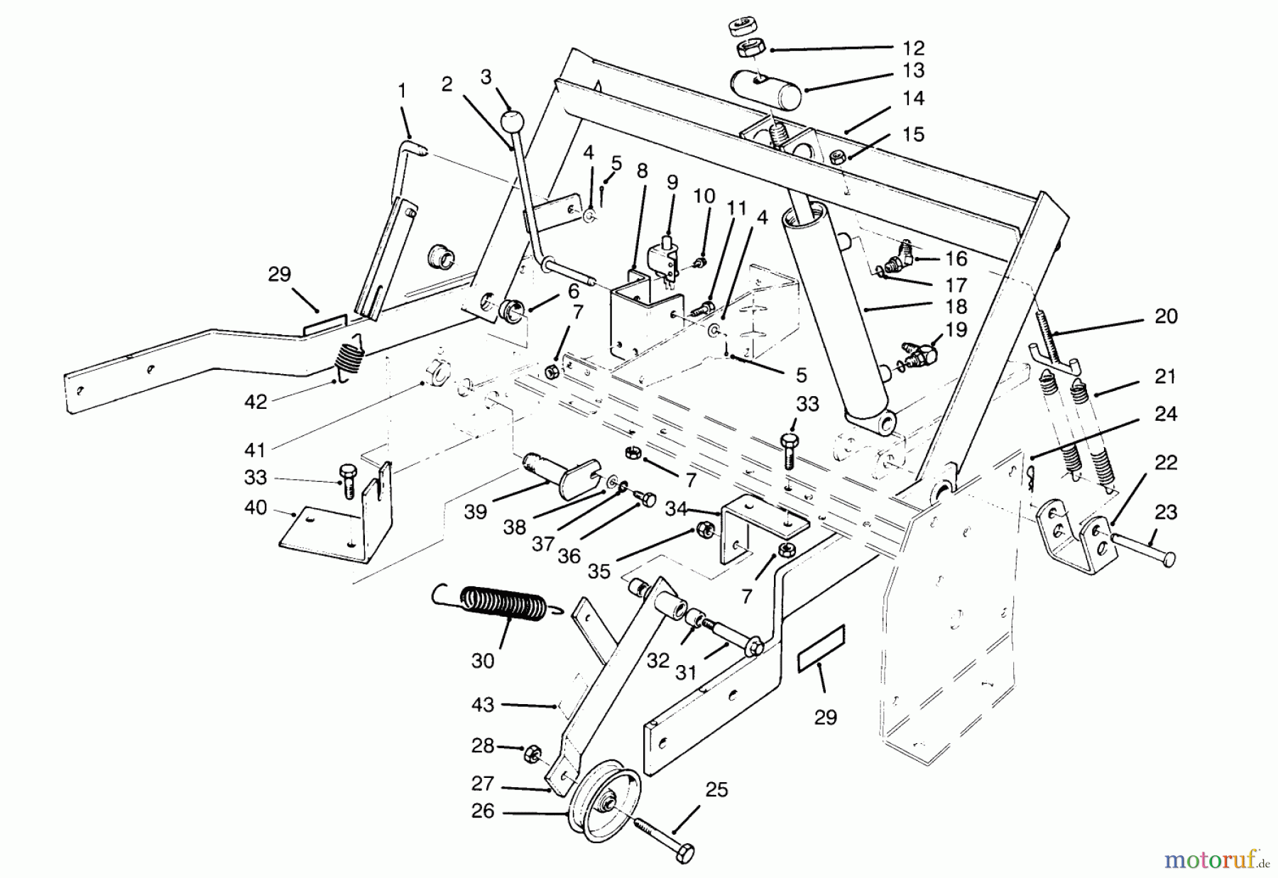 Rasen- und Garten Traktoren 30610 - Toro ProLine 120 Tractor (SN: 490001 - 499999) (1994) PARKING BRAKE & LIFT FRAME ASSEMBLY