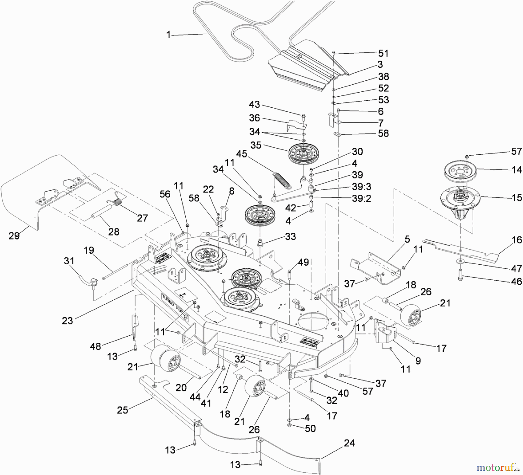  Zerto-Turn Mäher 74264TE (Z580-D) - Toro Z Master Mower, 132cm TURBO FORCE Side Discharge Deck (SN: 311000001 - 311999999) (2011) DECK ASSEMBLY